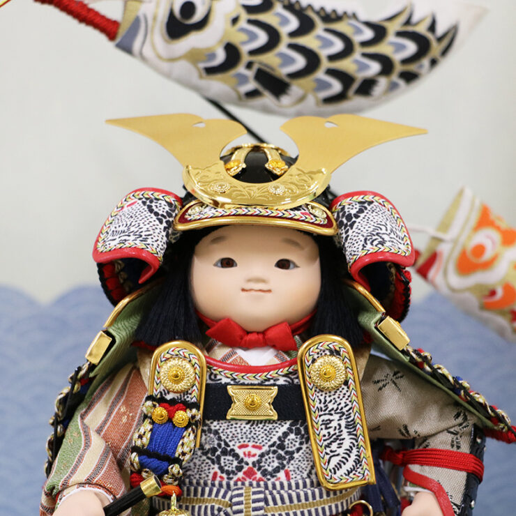五月節句人形 子供大将 平飾り 金彩桜衝立 157-SHPK