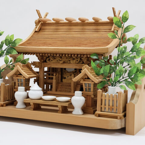 神棚　流れ屋根三社神棚セット　欅